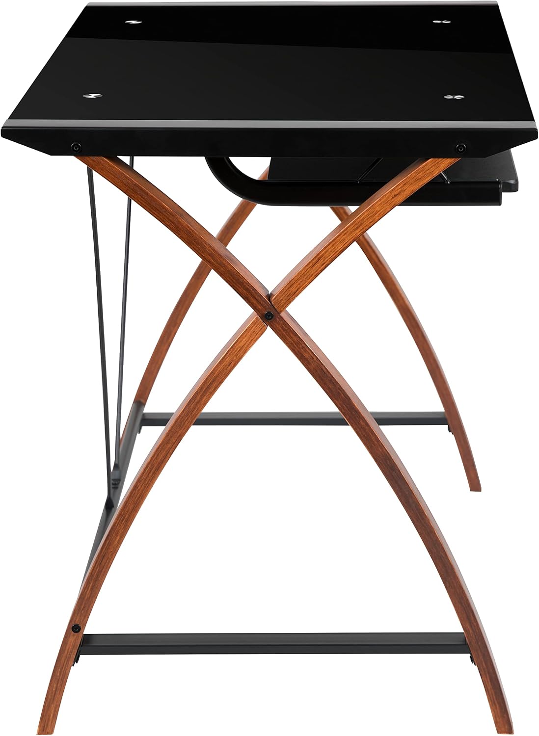Flash Furniture Jude Tempered Glass Computer Desk with Pull-Out Keyboard Tray and Crisscross Frame, Small Computer Desk for Home Office, Cherry/Clear