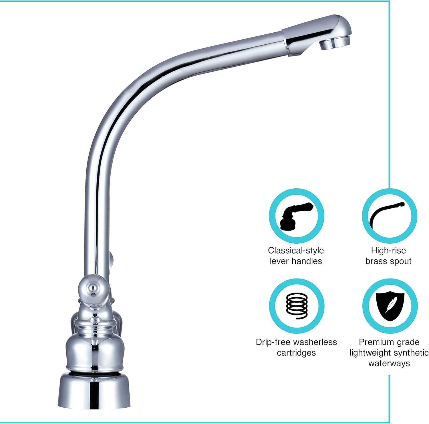 Dura Faucet DF-PK210C-SN RV Hi-Rise Kitchen Sink Faucet (Satin Nickel) | Tall spout and classical levers make washing big pots easy. Brushed Satin Nickel.