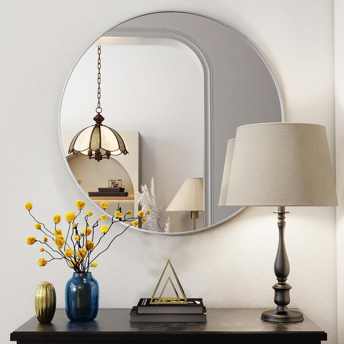 BEAUTYPEAK 24 Inch Round Mirror, Metal Frame Circle Mirror, White