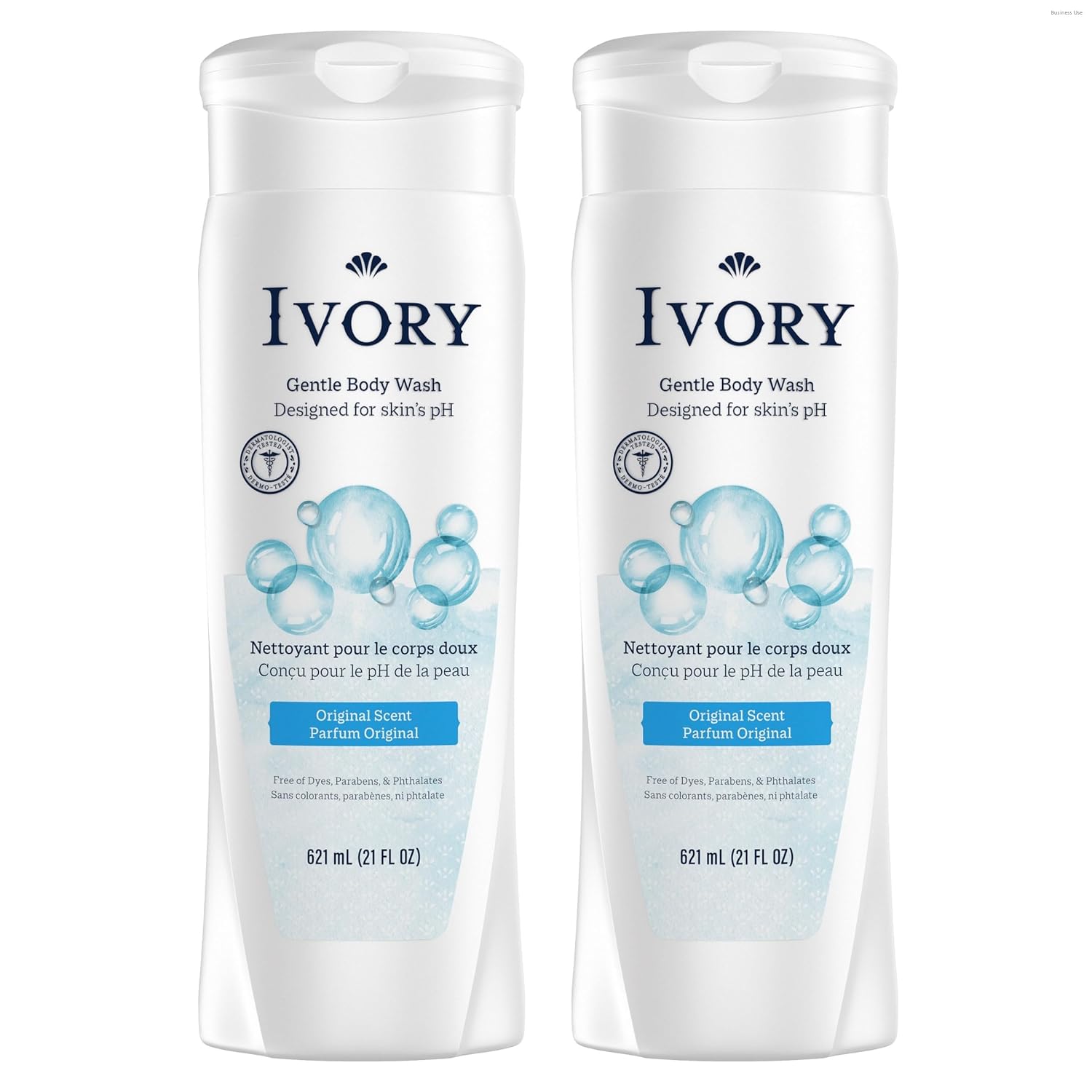 Ivory Body Wash, Designed for the Whole Family, Gentle Formula, Free of Dyes Heavy Perfumes Parabens Phthalates & Silicones, Original Scent, 21 oz (Pack of 2)
