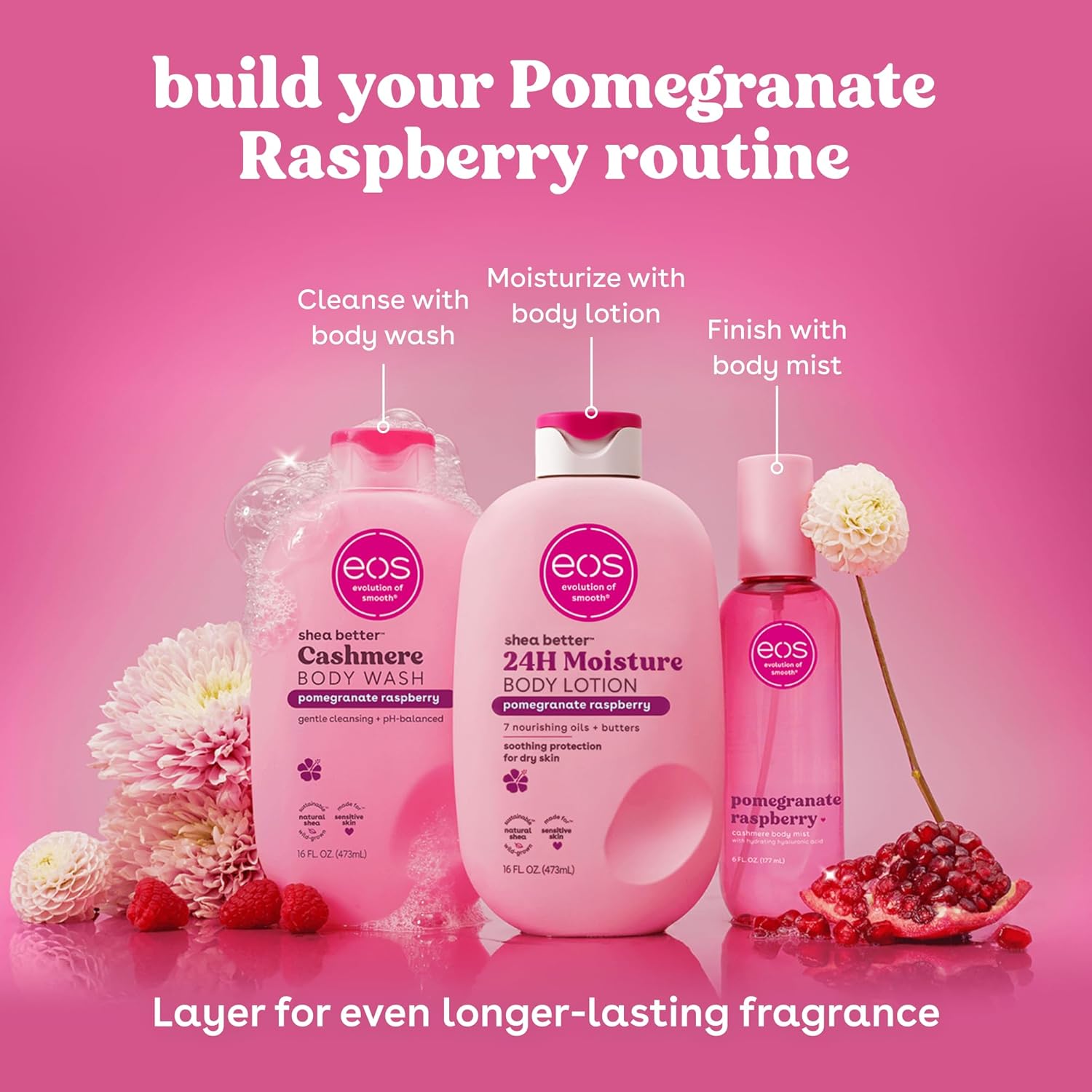 eos Shea Better 24H Moisture Body Lotion- Pomegranate Raspberry, 16 fl oz