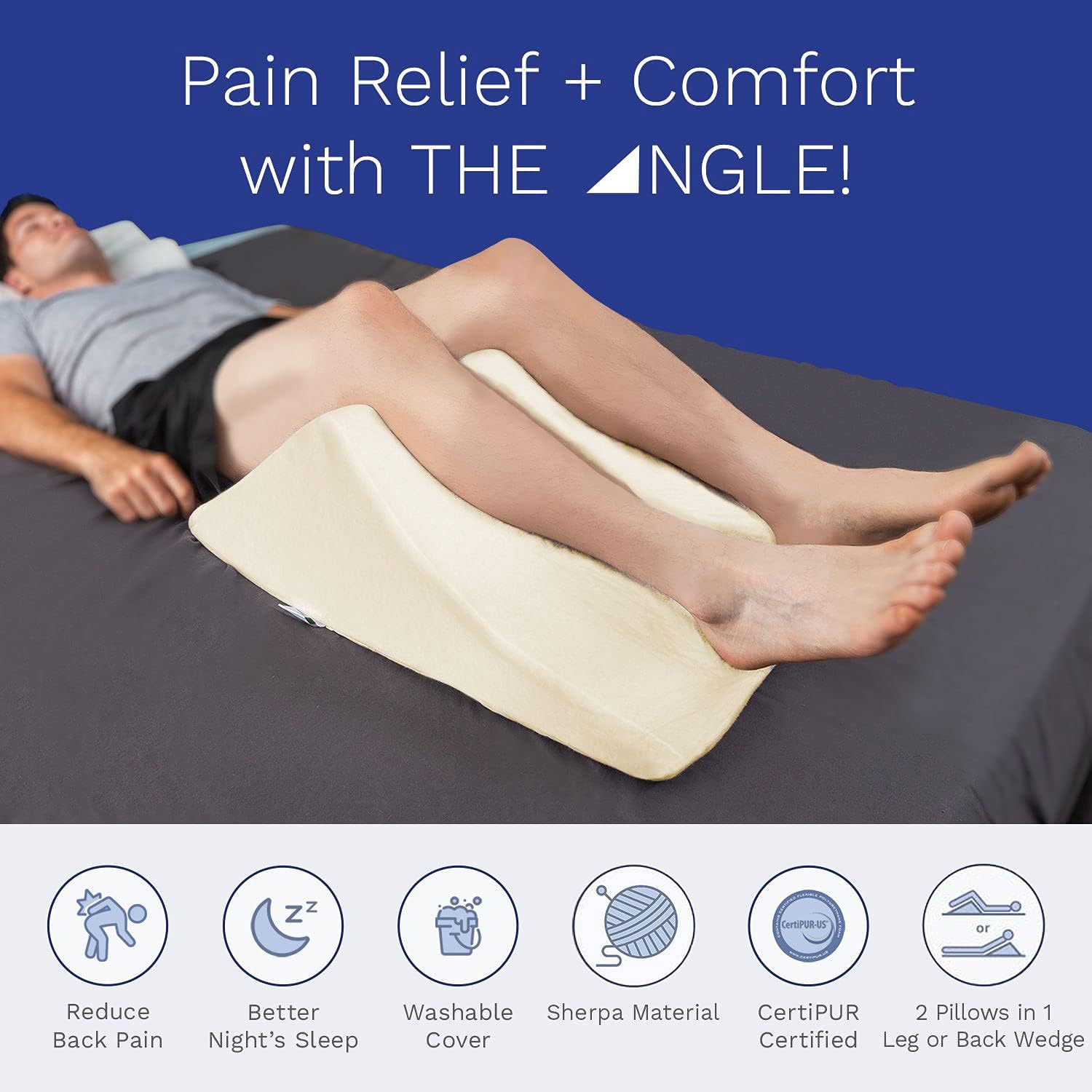 The Angle Wedge Pillow – Leg & Knee Pillow Wedge for Sciatica Pain Relief, Body Pain, Lumbar Decompression – Triangle Foam Cushion Bed Bolster for Lower Back Support, Small | Leg and Knee Pillow Wedge, Body Pain, Lumbar Decompression, Triangle Foam Cushi…