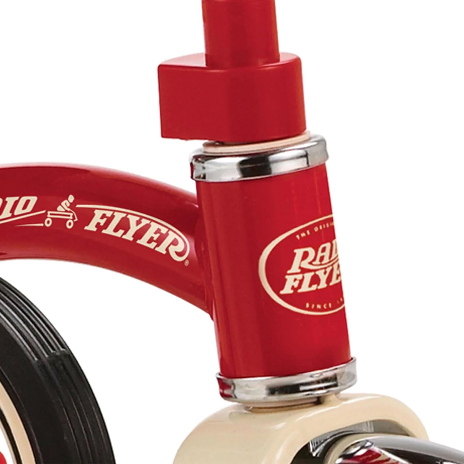 Radio Flyer Classic Pink Tricycle, for Ages 2-4, 10" Front Wheel, Bell | Steel Frame, Adjustable Seat, Rubber Tires, Chrome Details, Rear Step, Controlled Turning Radius, Tricycle for Toddlers
