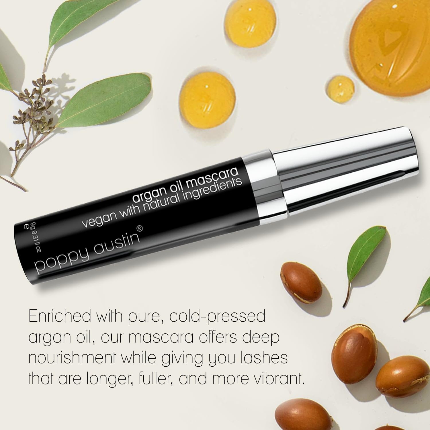 Poppy Austin Organic Mascara Black, Hypoallergenic, Waterproof, 0.31 Fl Oz