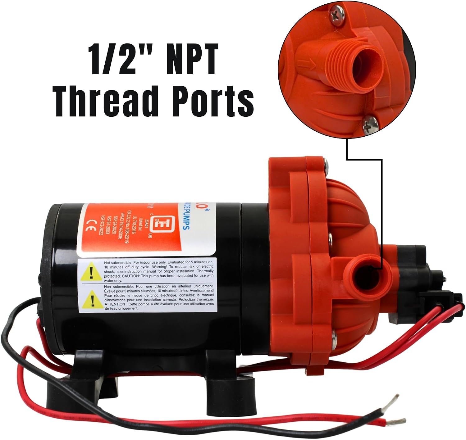SEAFLO 55 Series 12V RV Water Pump 5.5 GPM 60 PSI Diaphragm Pump Heavy Duty Pressure Switch Built In Bypass Self Priming Quiet High Flow RV Marine Off Grid Freshwater System 4-Year Warranty