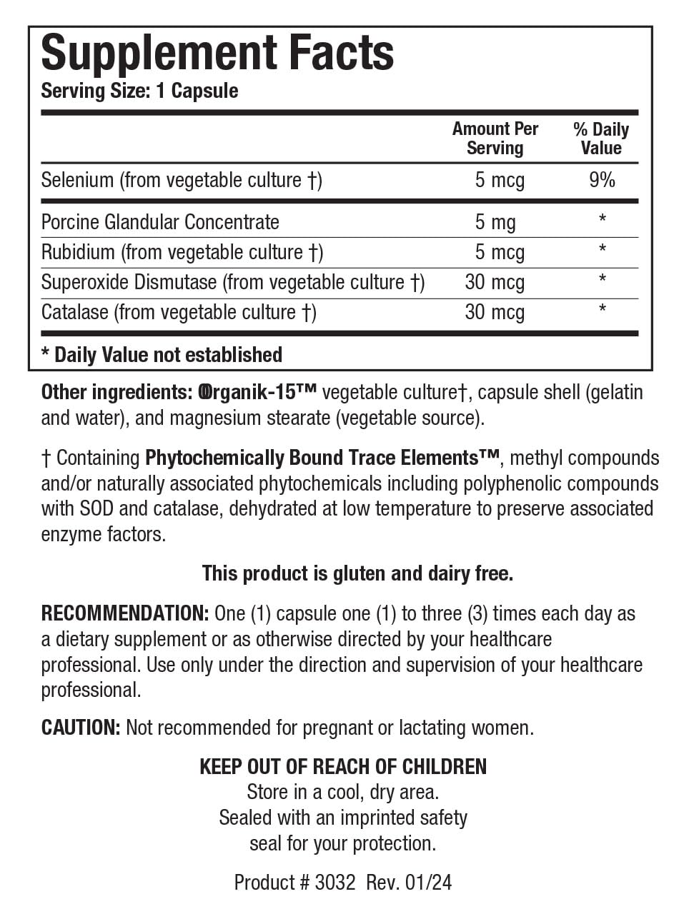 BIOTICS RESEARCH GTA Porcine Glandular Selenium Supplement Rubidium 90 Caps
