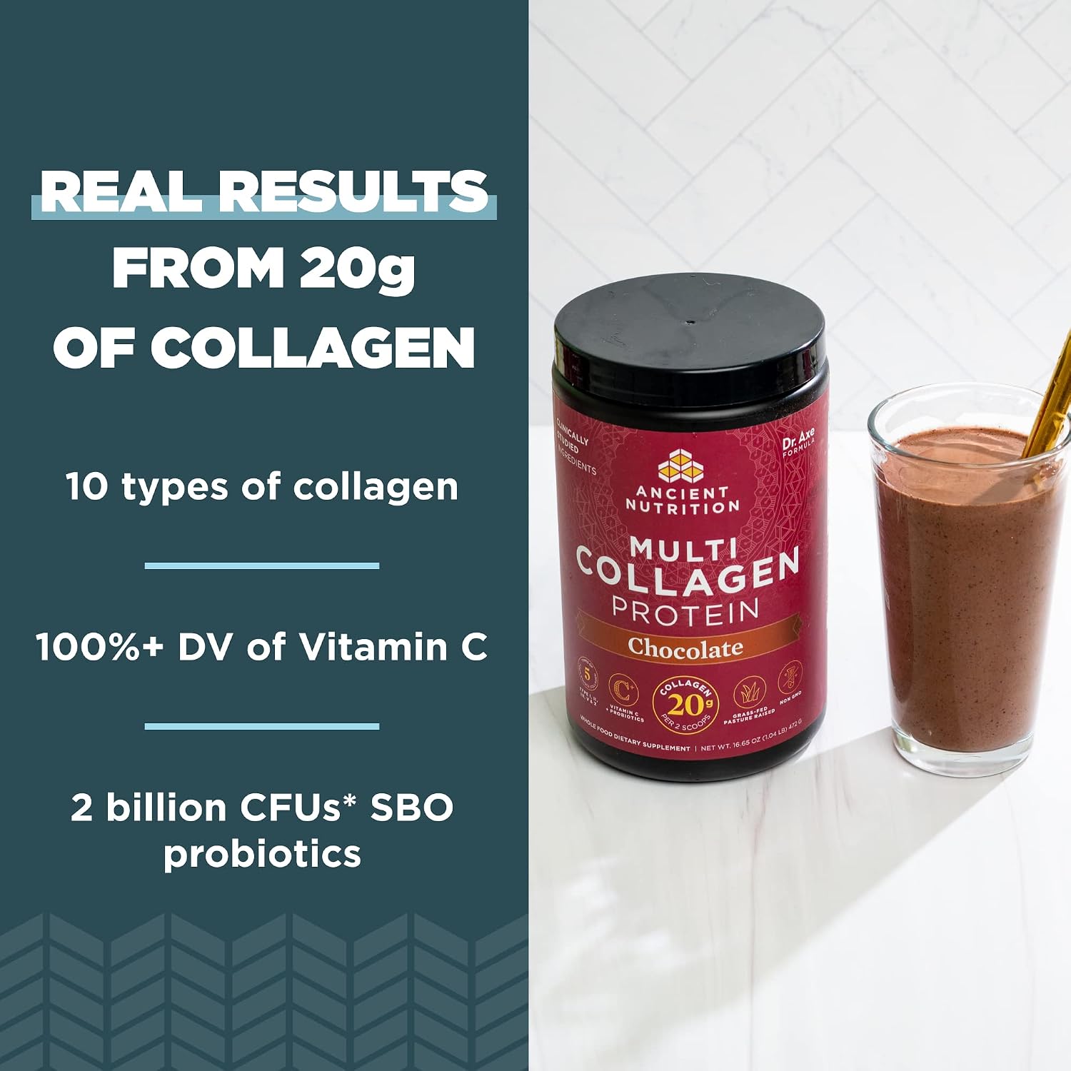 Ancient Nutrition Multi Collagen Protein Powder, 5 Types of Food Sourced Collagen, Providing Types I, II, III, V, and X, 16.2 Ounce