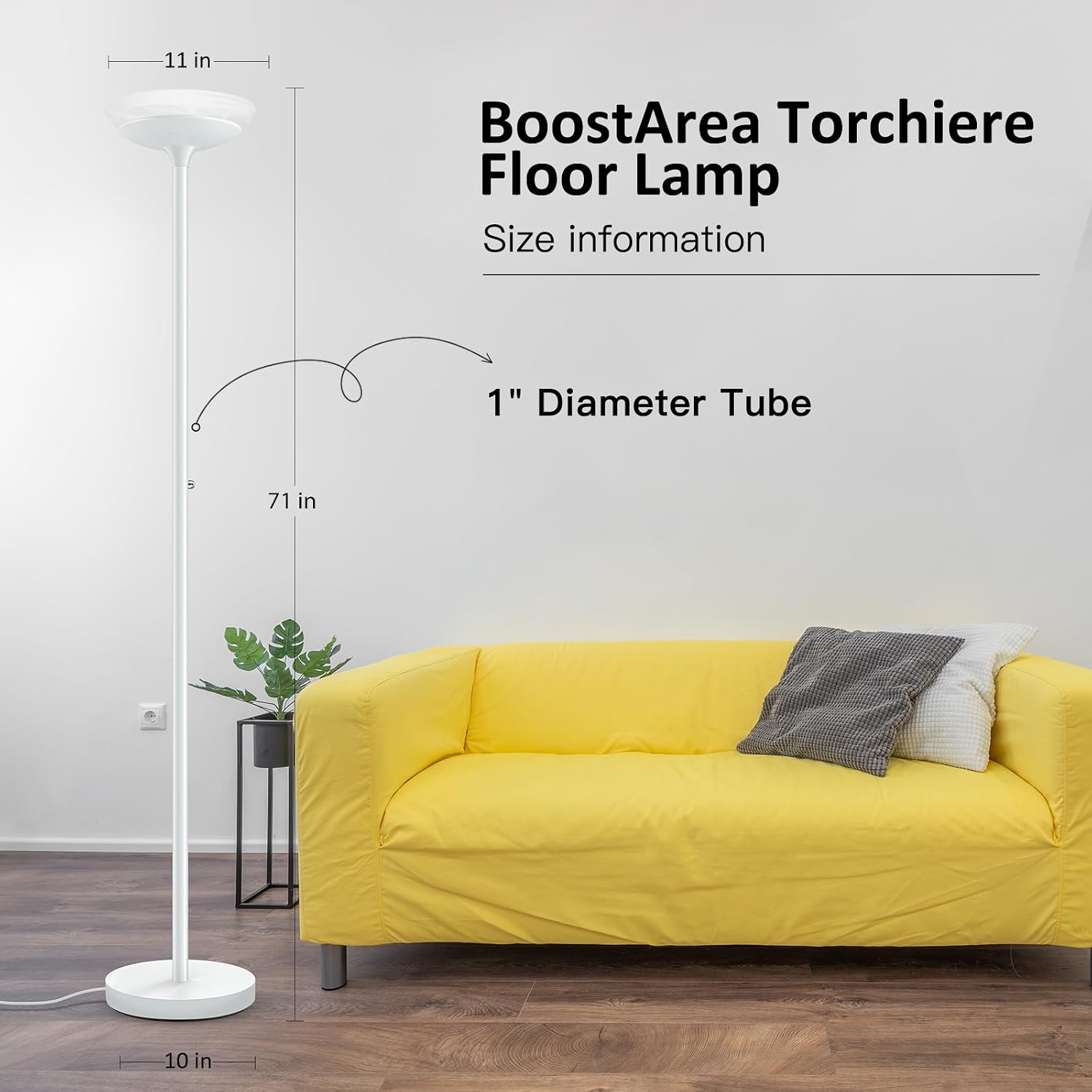 BoostArea Torchiere Floor Lamp, 30W Super Bright LED Standing Lamp, Stepless Dimmable Pole Lamp with 3000K Lighting, Rotary Switch