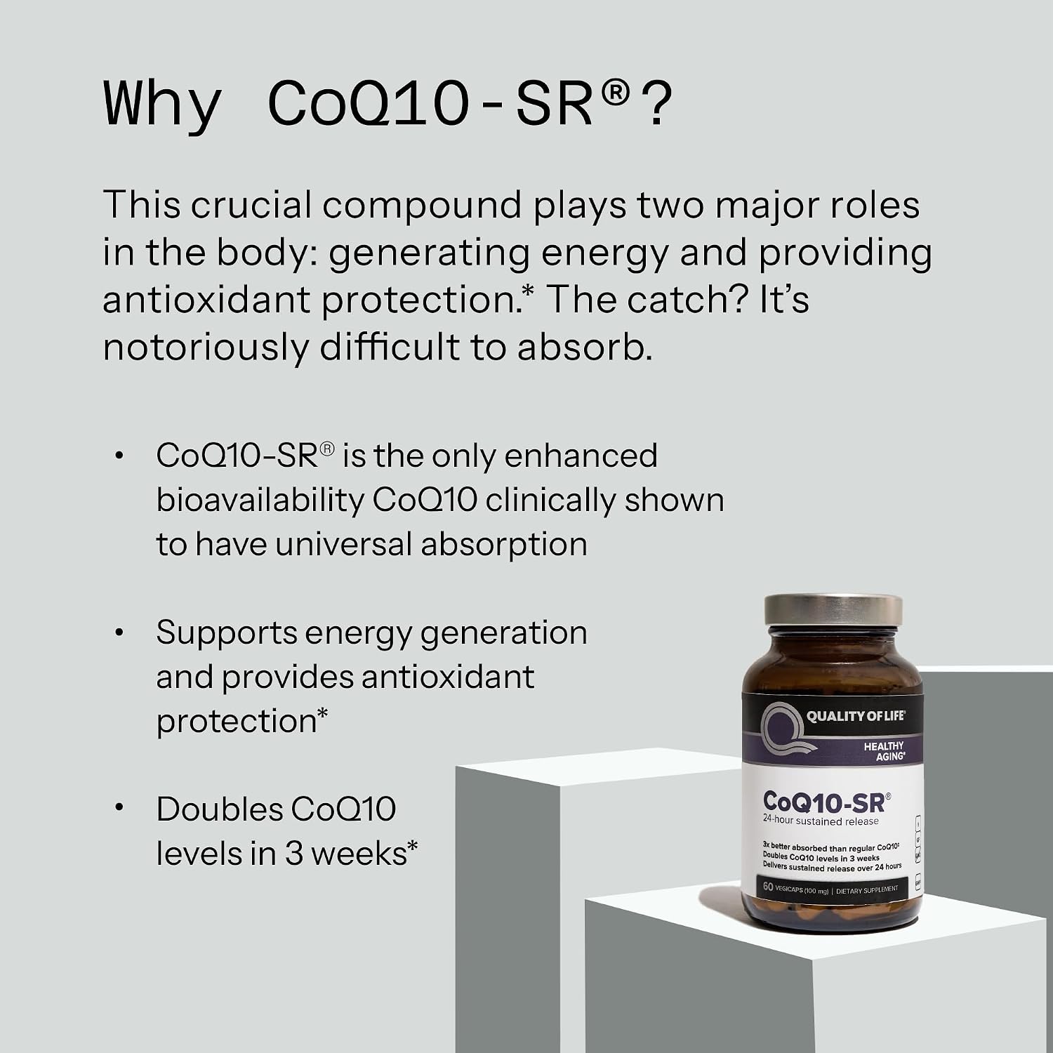 Quality of Life Powerful CoQ10 Sustained Released MicroActive Supplement for Enhanced Absorption, 100 mg of Per Capsule Supports Immune