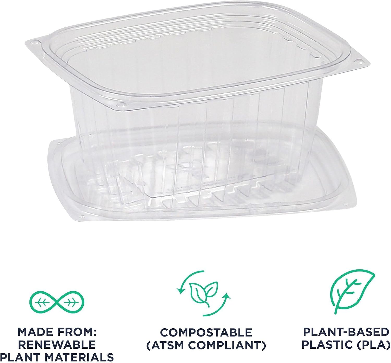 Eco-Products EPRC32 Renewable & Compostable Rectangular Deli Containers - 32oz., 50 Per Pack (Case of 4 Packs), clear
