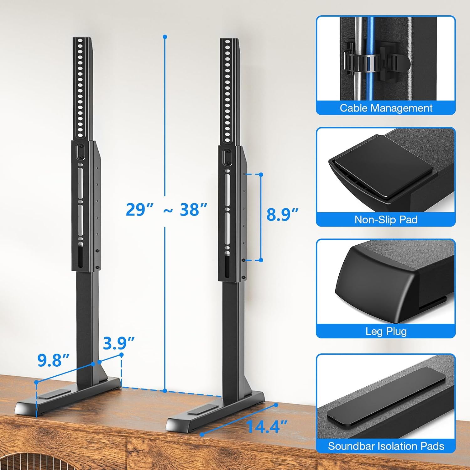 Rfiver Table Top TV Stand with Height Adjustable TV Legs for 37-90 Inch TVs | TV Stands Base with Cable Management for Flat/Curved TVs