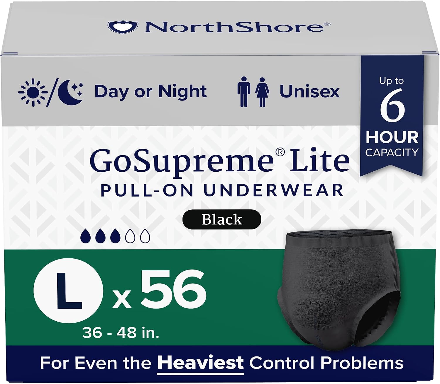 NorthShore GoSupreme Lite 6-Hour Daytime Underwear, White, Medium, 14 Count