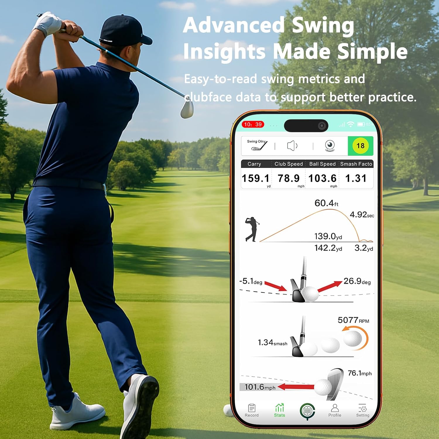 Golf Launch Monitor & Portable Swing Analyzer with 13 Metrics | Multi-Angle Practice Views