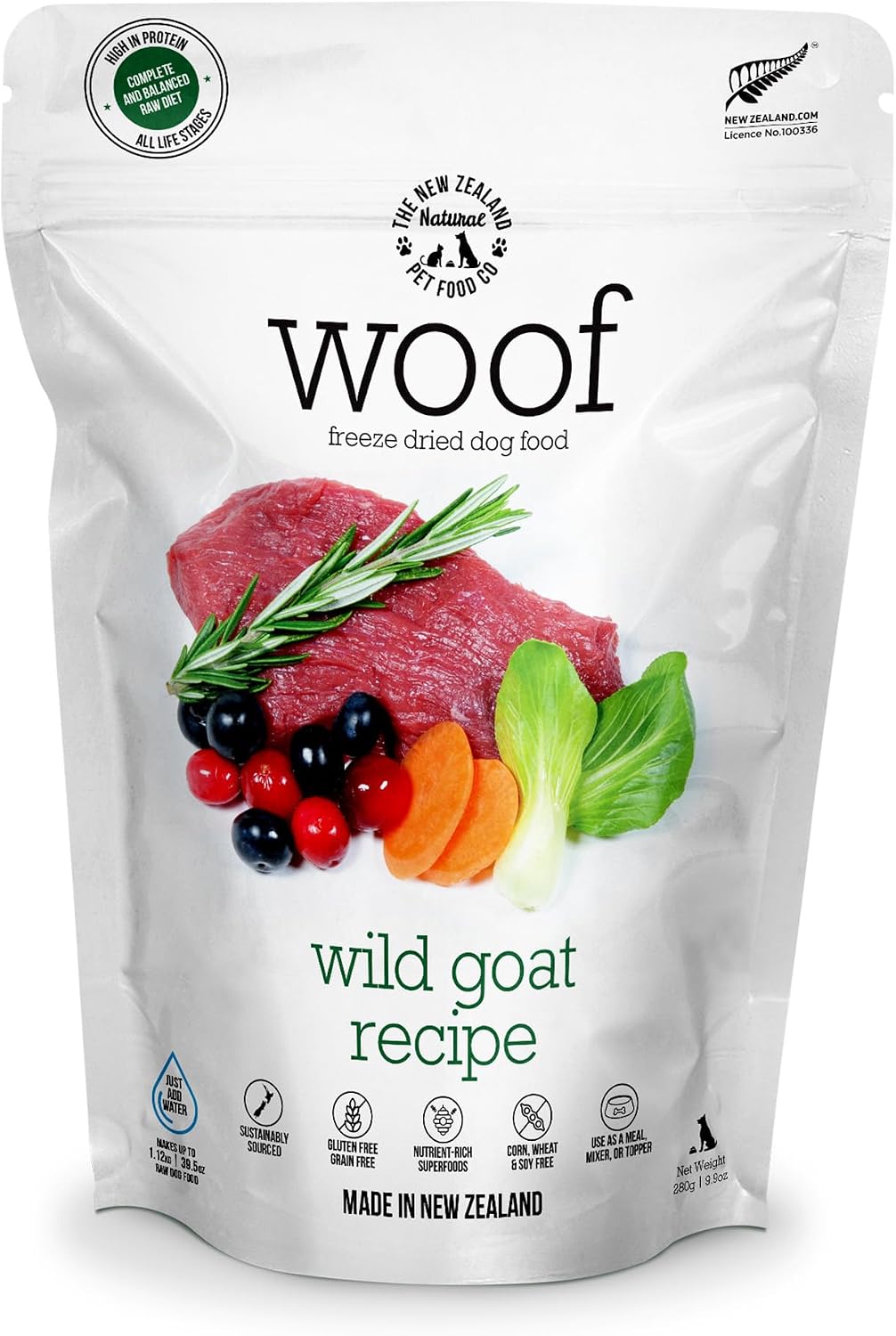 The New Zealand Natural Pet Food Co. Woof Freeze Dried Dog Food - Wild Venison, High Protein, Dog Food Topper & Dog Treats, All Life Stages, 1.76 oz