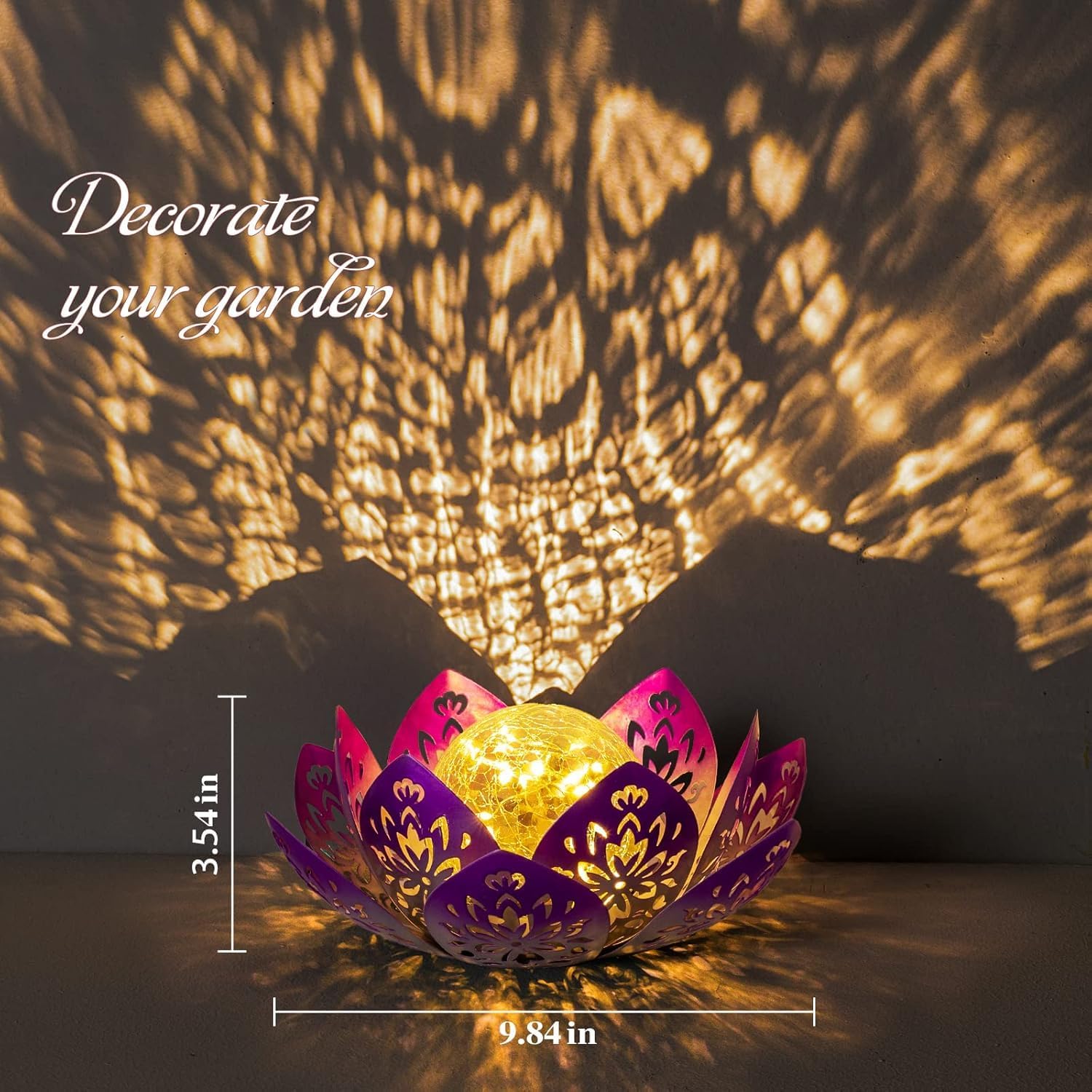Huaxu Solar Lights Outdoor Garden, Crackle Globe Glass Lotus Decor, Waterproof LED Metal Flower Decorations for Patio,Lawn,Walkway,Tabletop,Ground