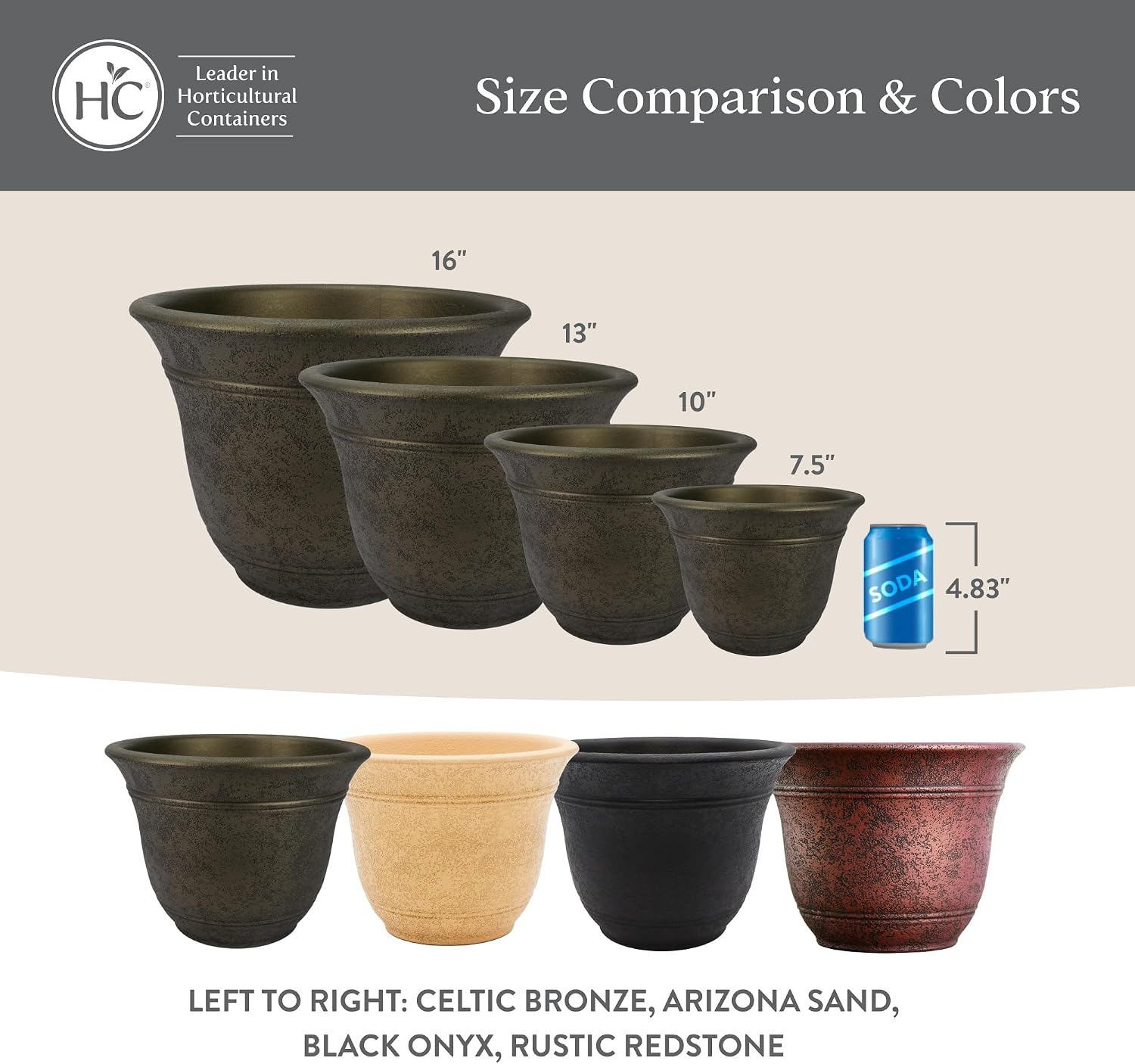 The HC Companies Sierra Round Self-Watering Pot - Lightweight Plastic Planter for Herbs & More - Durable Plant Pots for Indoor Plants & Outdoor Plants (13” Rustic Redstone, Pack of 1)