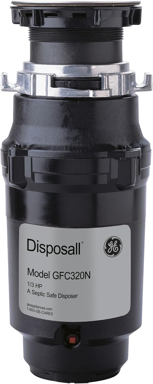GE Disposall Continuous Feed 1/3 Horsepower Motor Garbage Disposer, Good for Grinding: Cooked Pasta & Fruit Peels, Easy Install Kit & Power Cord Included, Recommended for 1-2 Person Homes, GFC325N | Continuous Feed, Jam Resistant Technology, Quiet Motor,…
