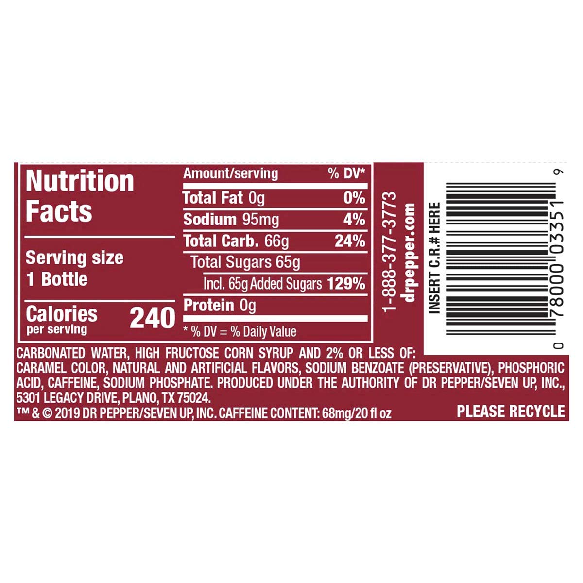Dr Pepper Cream Soda, 20 oz 24 Pack