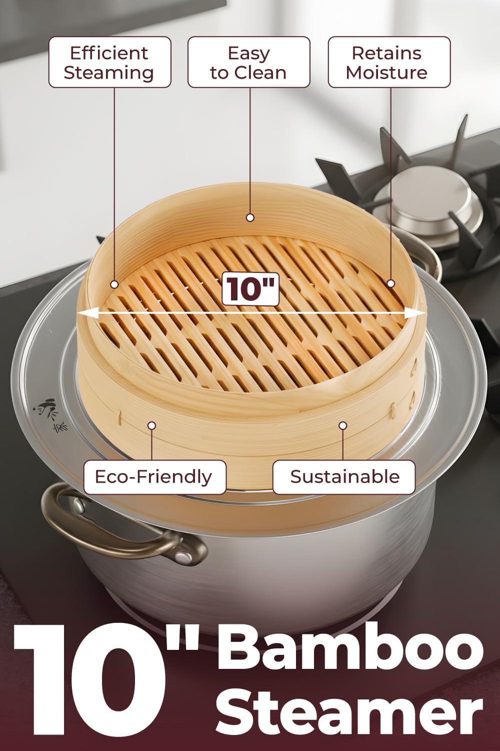 54-Piece Bamboo Steamer Basket Set, 10 Inch for Delicious, Authentic Meals