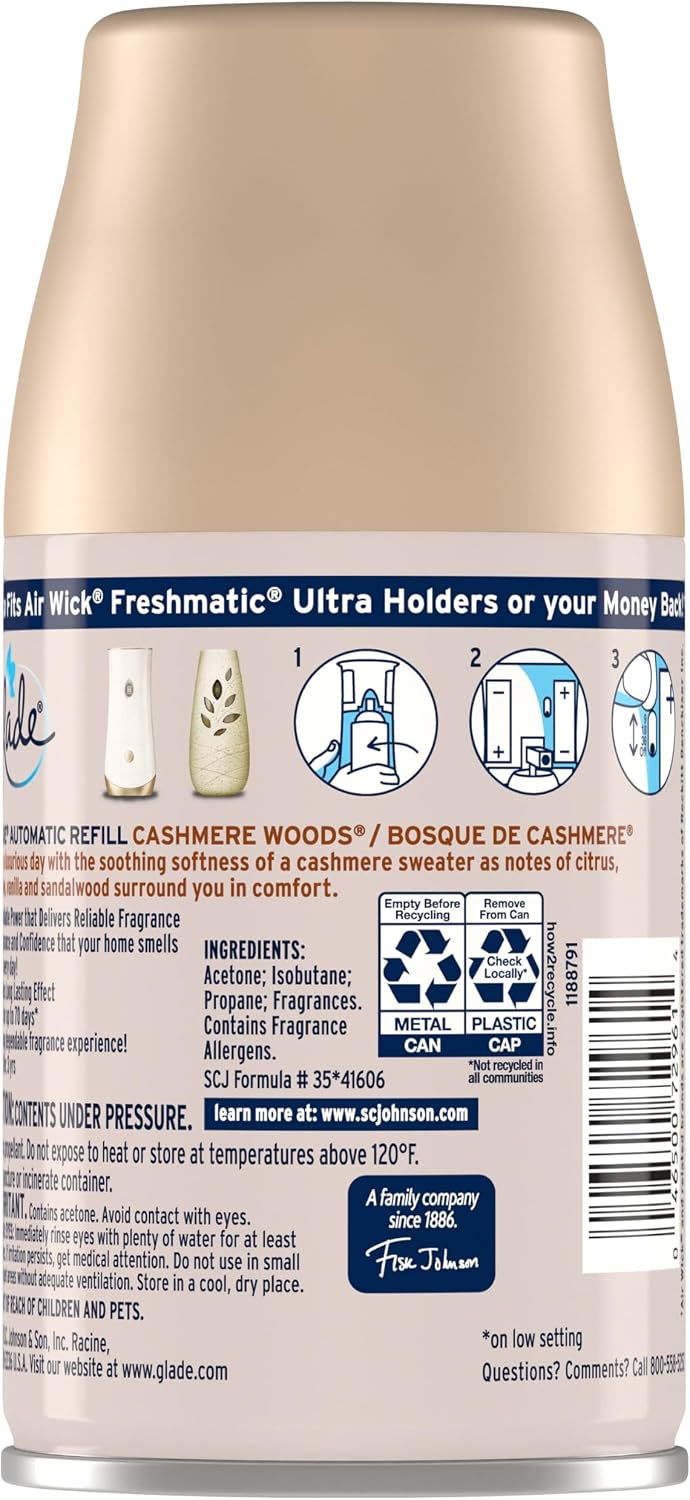 Glade Automatic Spray Refill, Air Freshener for Home and Bathroom, Cashmere Woods, 6.2 Oz