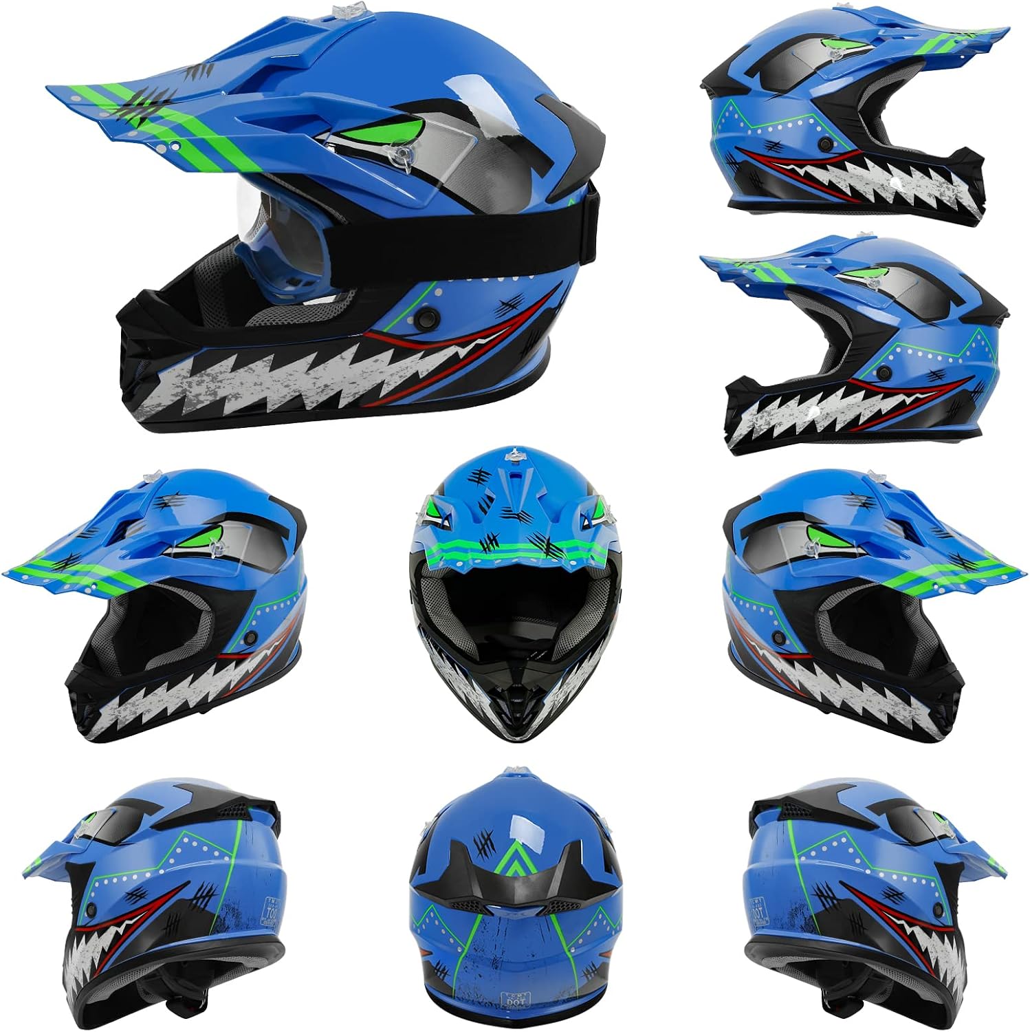 TCMT Youth Dirt Bike Helmet DOT Certified - Kids Full Face Motocross ATV Helmet with Goggles, Gloves and Helmet Bag for Off-Road, BMX, MX, Street Riding