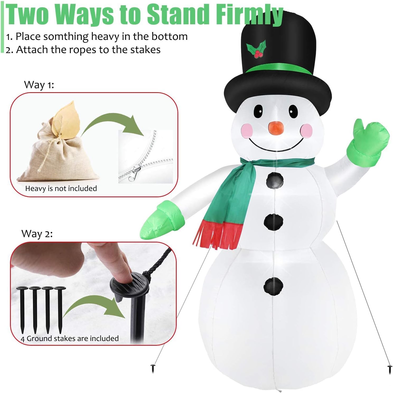 7 FT Christmas Inflatables Snowman Outdoor Yard Decorations, Christmas Blow up Snow Man with LED Lights & Black Hat