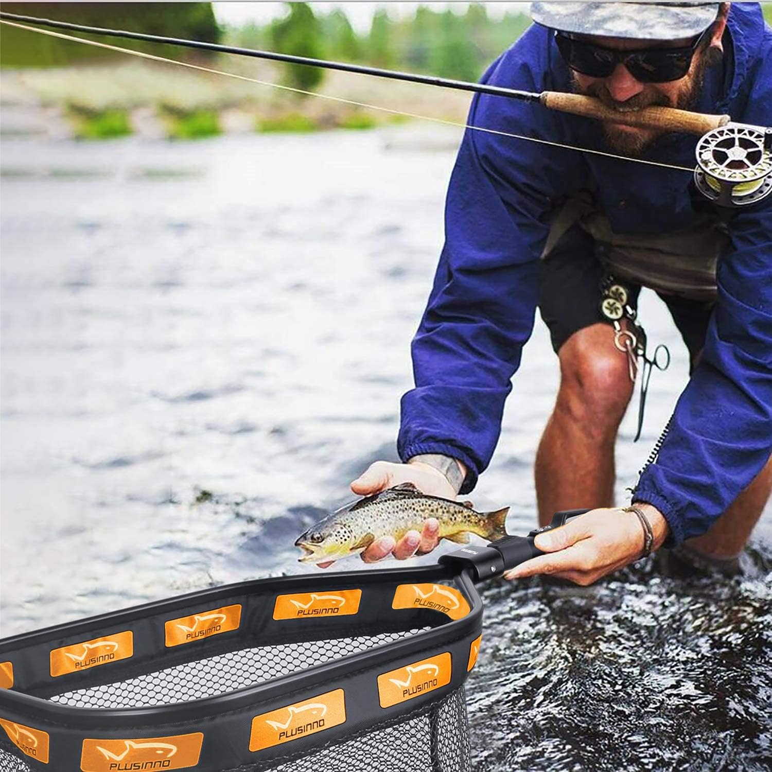 PLUSINNO Floating Fishing Net for Steelhead, Salmon, Fly, Kayak, Catfish, Bass, Trout Fishing