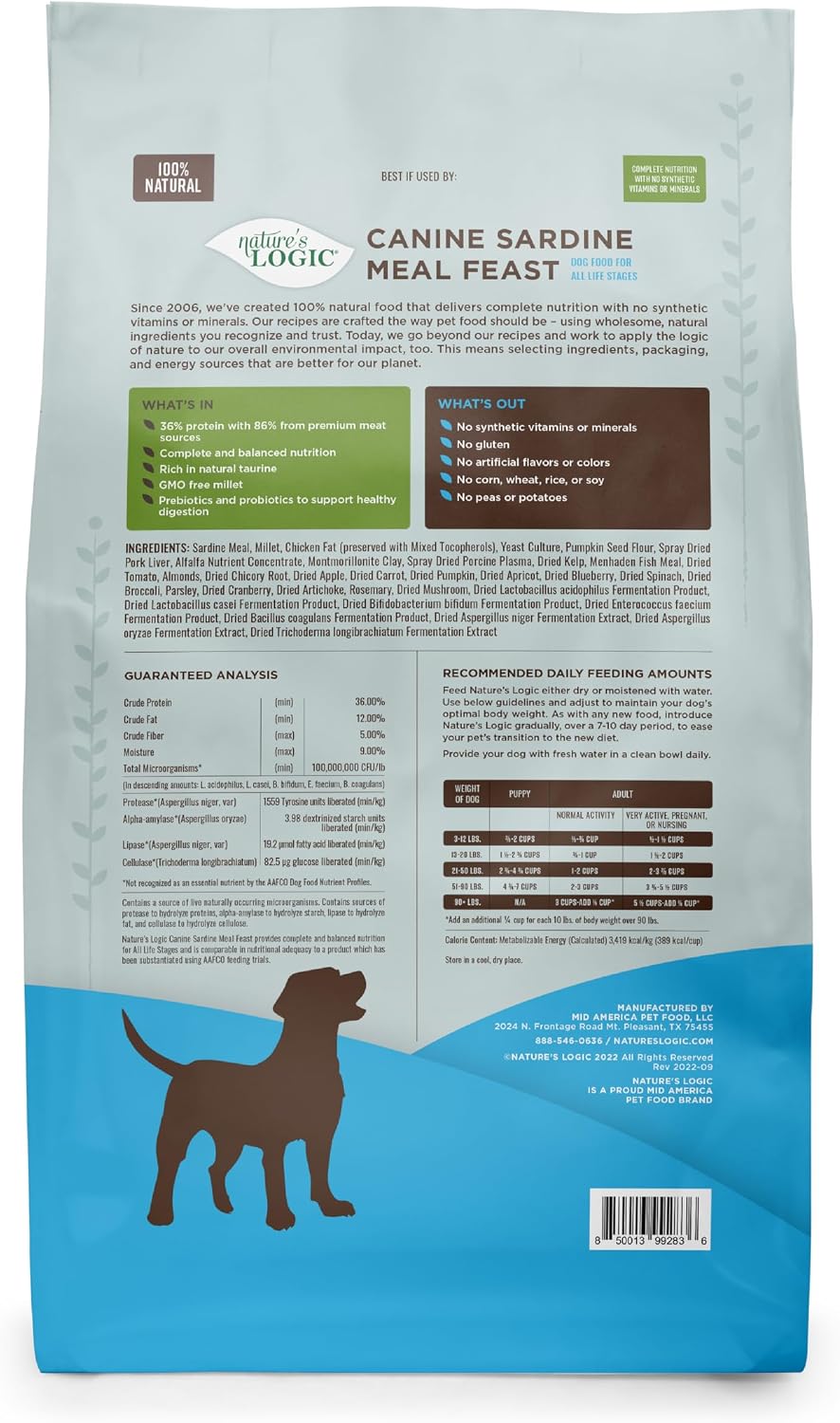 NATURE'S LOGIC Dry Dog Food - Beef Meal Feast Dry Kibble, 13 lb