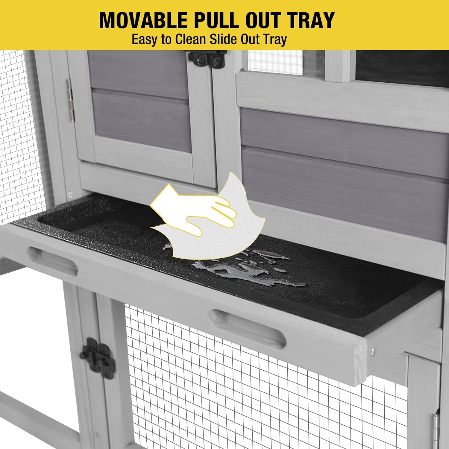 Aivituvin 103.2" L Rabbit Hutch Indoor Outdoor Bunny Cage with Run,Guinea Pig House Pull Out Upper Tray (103.2" L x 25.2" W x 36.2" H, Grey-2 Sets)