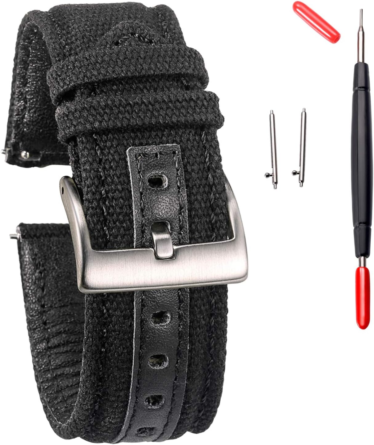 hemsut h Canvas Watch Bands, Quick Release Military Watch Strap, Fabric Replacement 18mm Watch Bands for Men