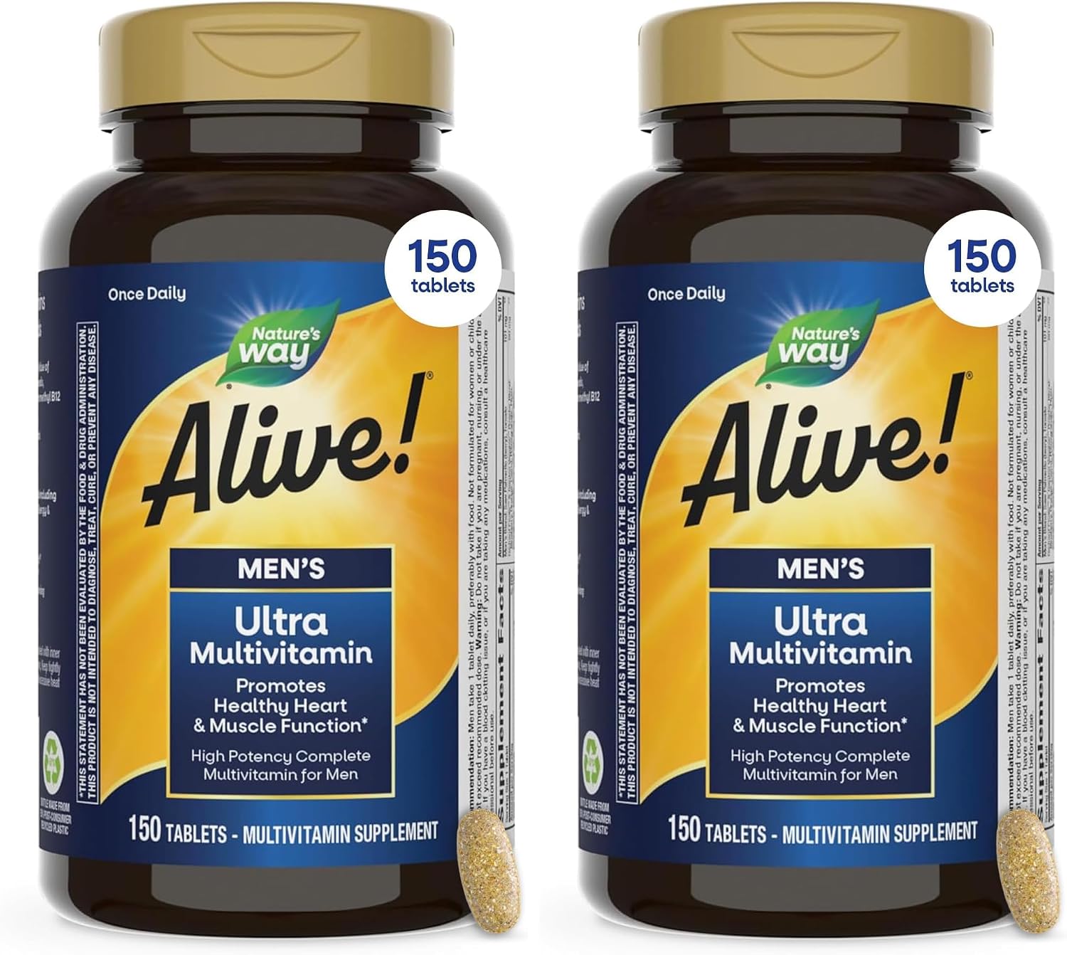 Nature's Way Alive! Men’s Daily Ultra Potency Multivitamin Tablets, 60 ct | Complete High Potency Men’s Daily Vitamin Promotes Heart & Muscle Function*, B-Vitamins, Zinc and Antioxidants