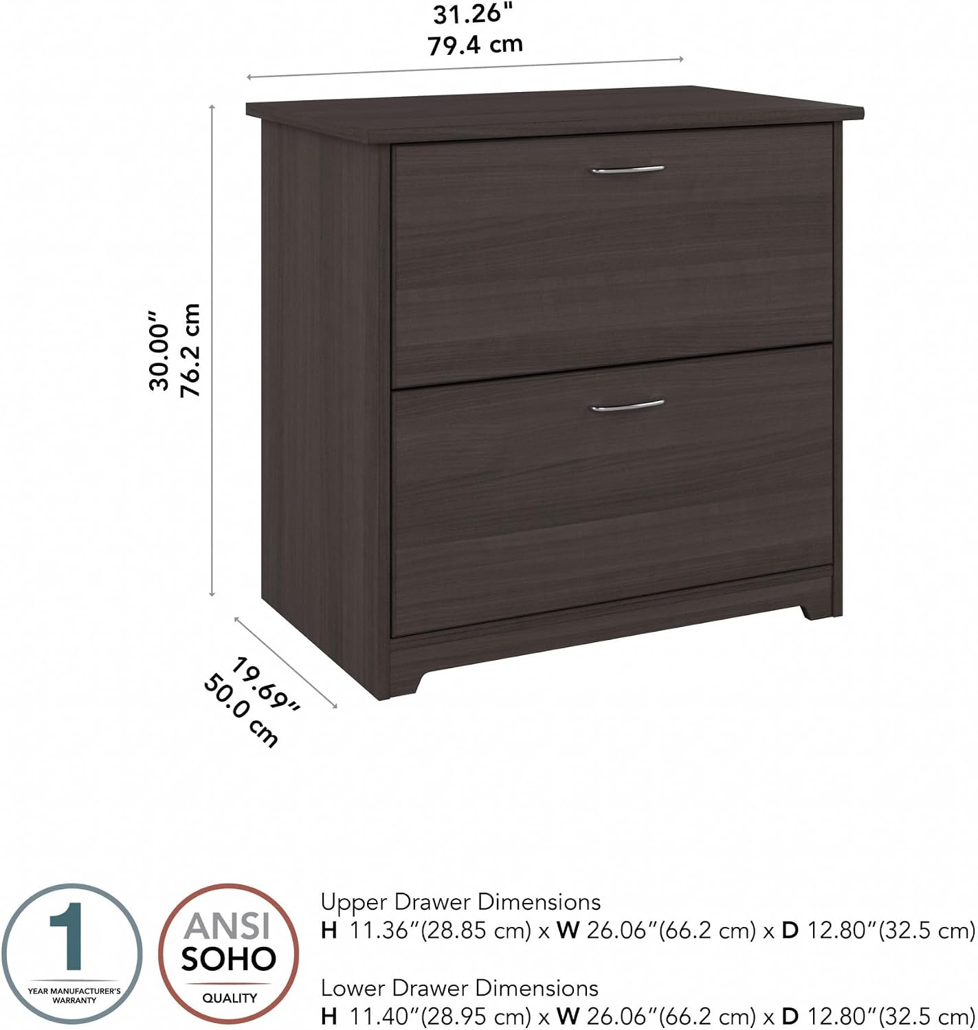Bush Home Cabot 2 Drawer Lateral File Cabinet in Harvest Cherry, Home Office Chest for Letter, Legal, and A4-size Document Storage