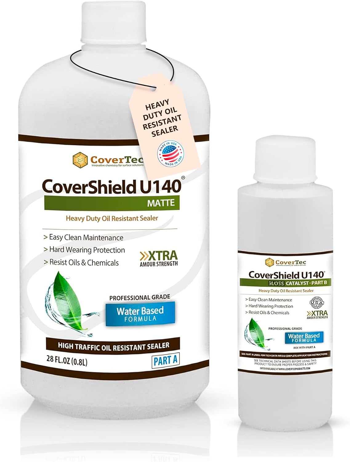 CoverTec CoverShield U140 Matte, Heavy-Duty Gas and Oil Resistant Concrete Sealer, Hard Surface Sealer, 1 Gal | Prof-Grade (2) Part Kit