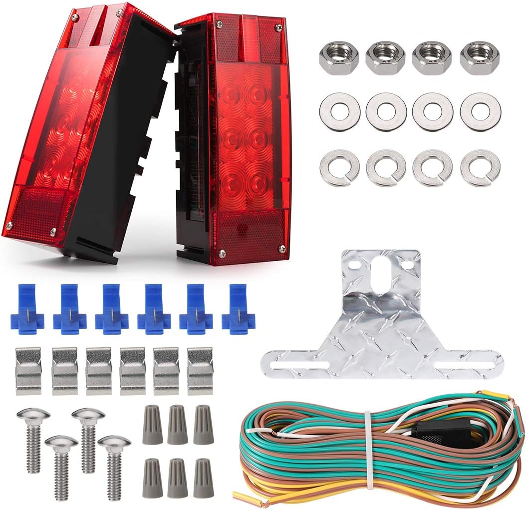 CZC AUTO Exclusive 12V LED Low Profile Submersible Rectangular Trailer Light Kit Tail Stop Turn Running Lights for Boat Trailer Truck with Aluminum