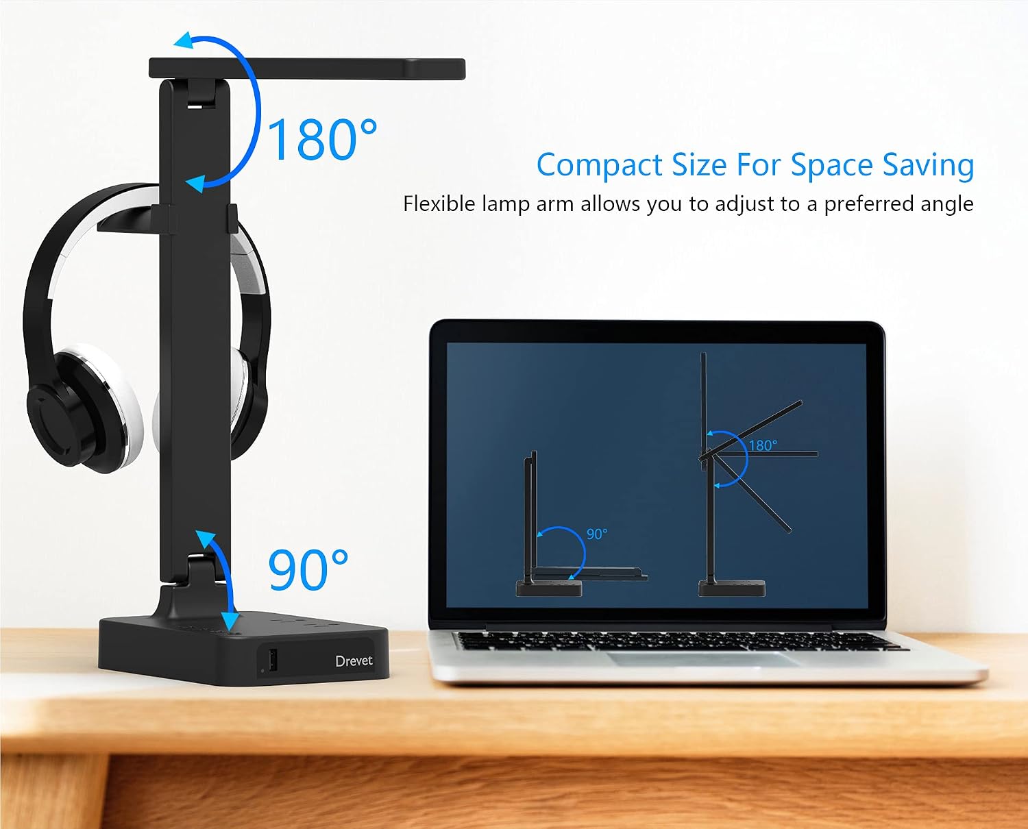 Drevet LED Desk Lamp for College Dorm Room, Desk Light with 1 USB Charging Port 2 AC Power Outlet, 3 Lighting Modes, 3 Level Brightness Touch Lamp