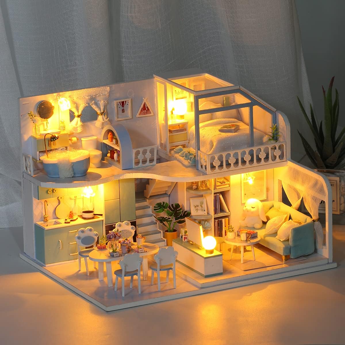 GuDoQi DIY Miniature Dollhouse Kit with Furniture, Tiny House kit 1:24 Scale, Need to Assemble Around 30 Hours