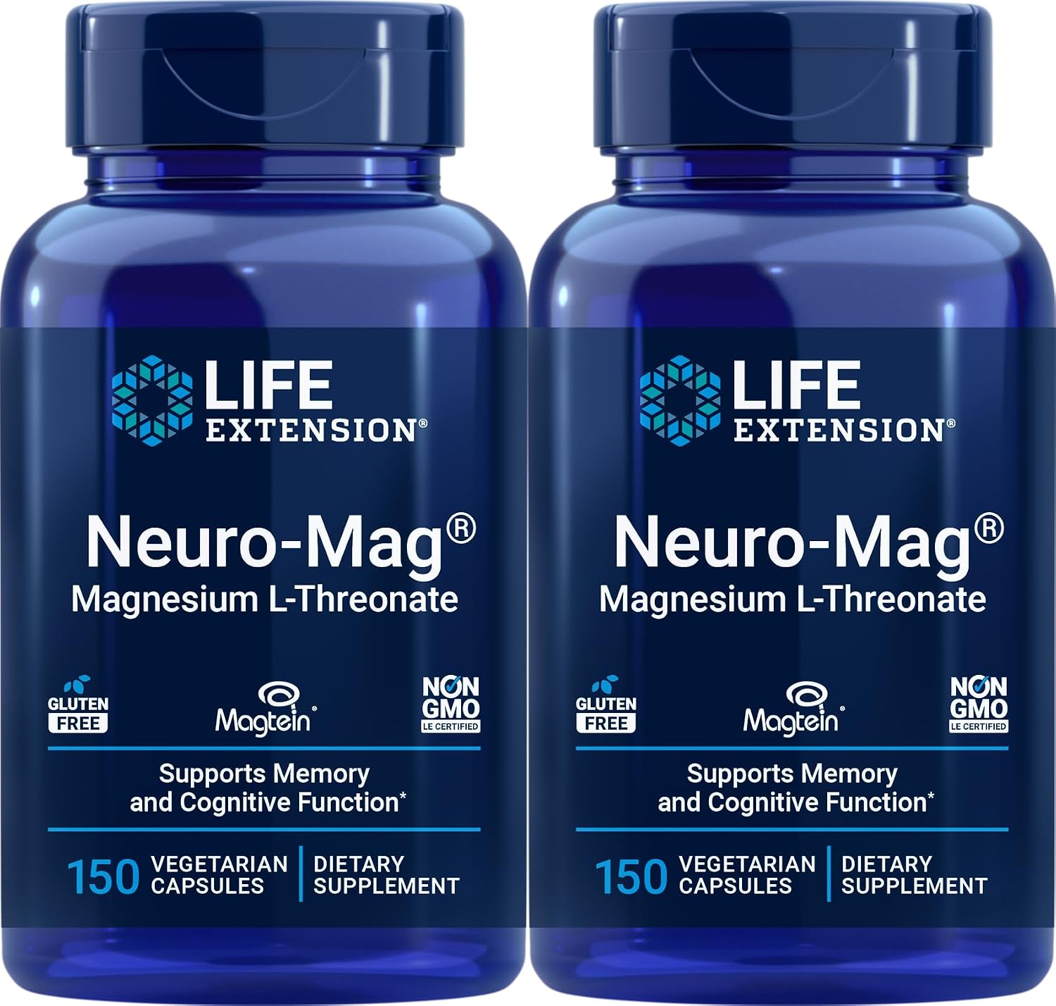 Life Extension Neuro-Mag Magnesium L-Threonate, 150 Veg Caps (Pack of 2)