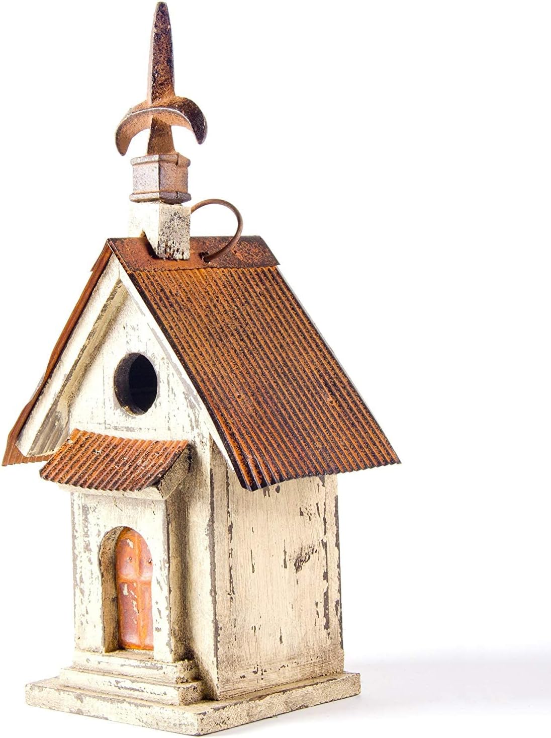 Glitzhome 14" H Hanging Distressed Wooden Church Birdhouse Garden Decor