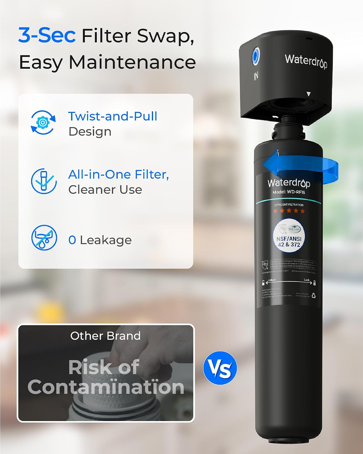 Waterdrop 10UB Under Sink Water Filter System with Dedicated Faucet