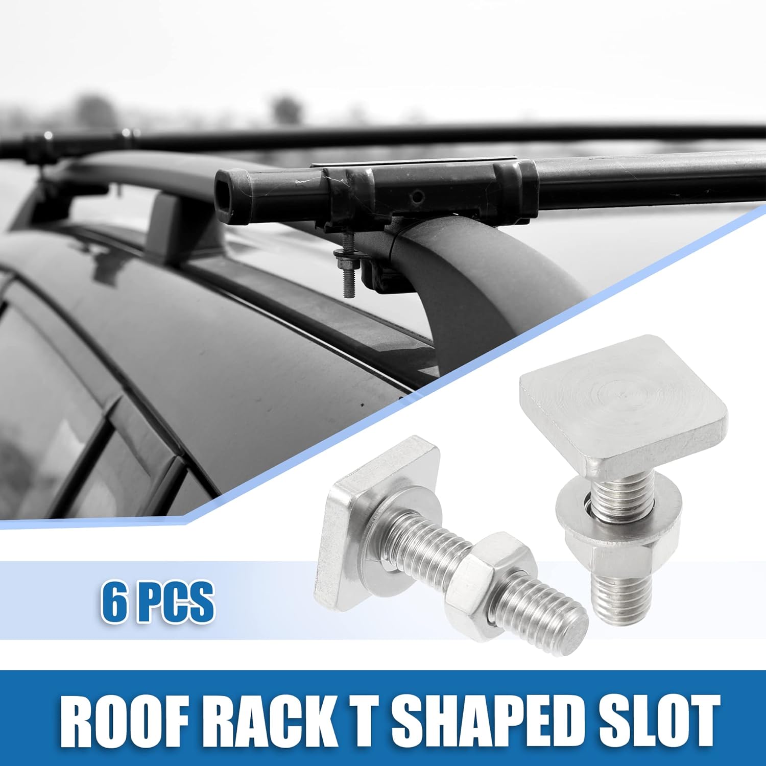 Car Roof Rack T Shaped Slot Bolt M8 W/Nuts Washer T Shaped Track Bolts Roof Rack Cargo Carrier Bolt Accessories Stainless Steel (Pack of 6)