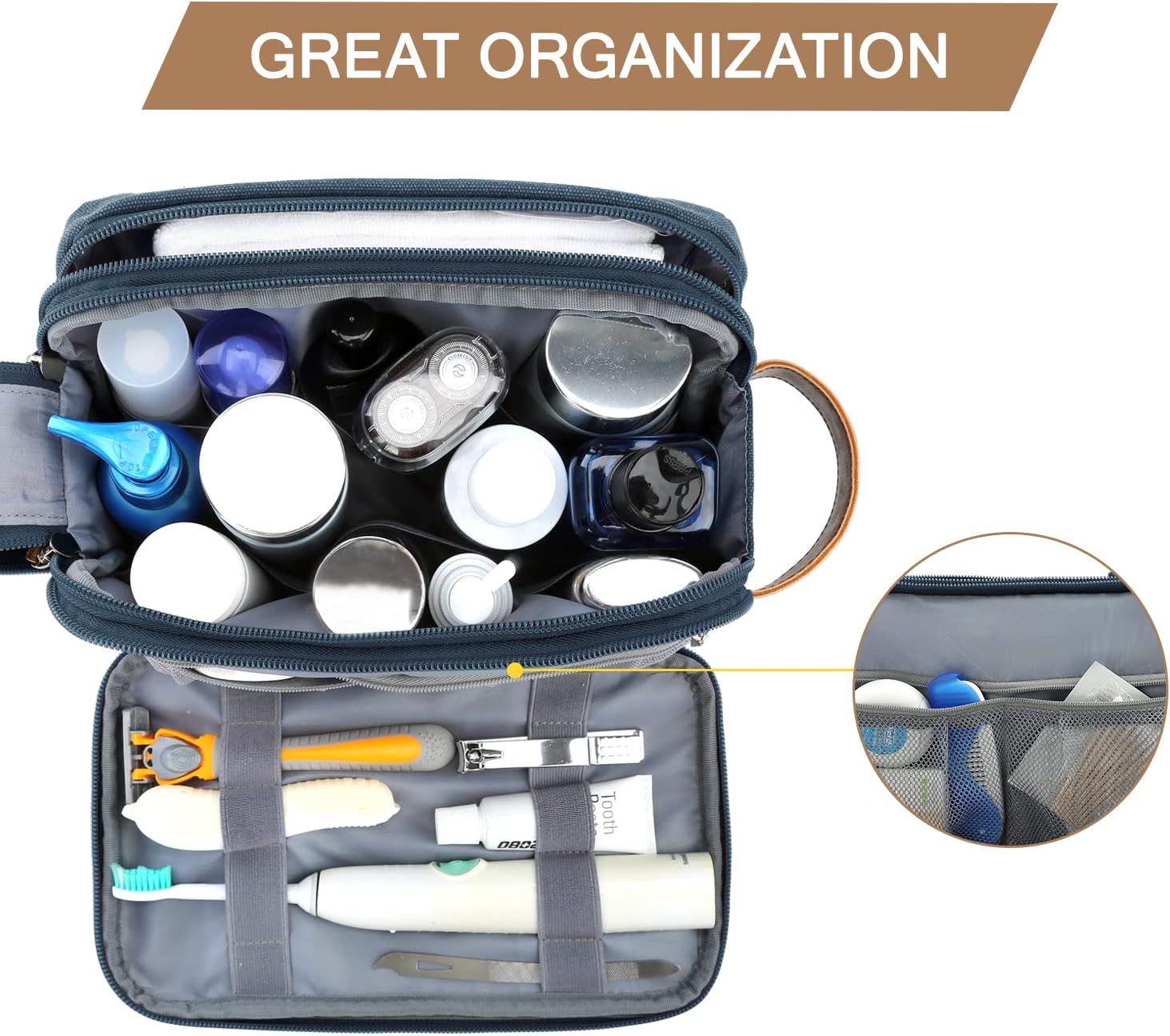 BAGSMART Toiletry Bag for Men, Canvas Travel Toiletry Organizer Dopp Kit Water-resistant Shaving Bag for Toiletries Accessories,Grey-Medium
