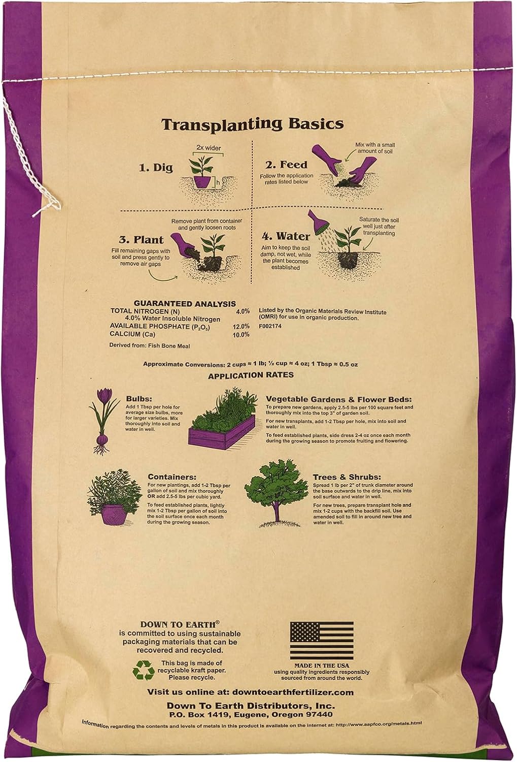 Down To Earth All Natural Fertilizers Organic Fish Bone Meal - 4-12-0, 25lb | High Phosphorus Plant Food for Buds, Bulbs, Blooms, Flower Beds