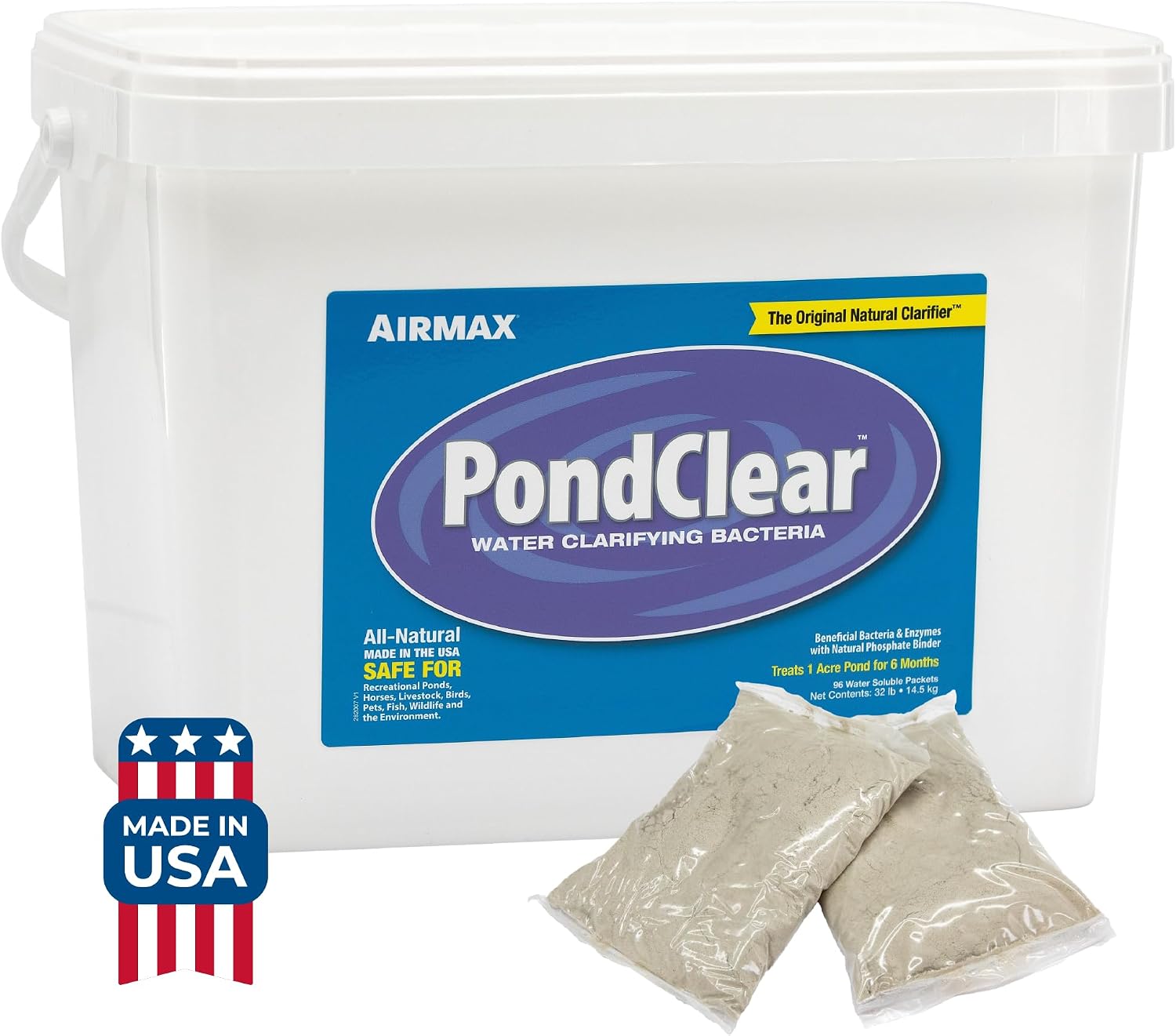 Airmax PondClear Packets Beneficial Bacteria Pond Clarifier, 24 Count | Enzyme Clarifier with EcoBoost PRx to help clear and clean pond and lake water while remaining safe for fish