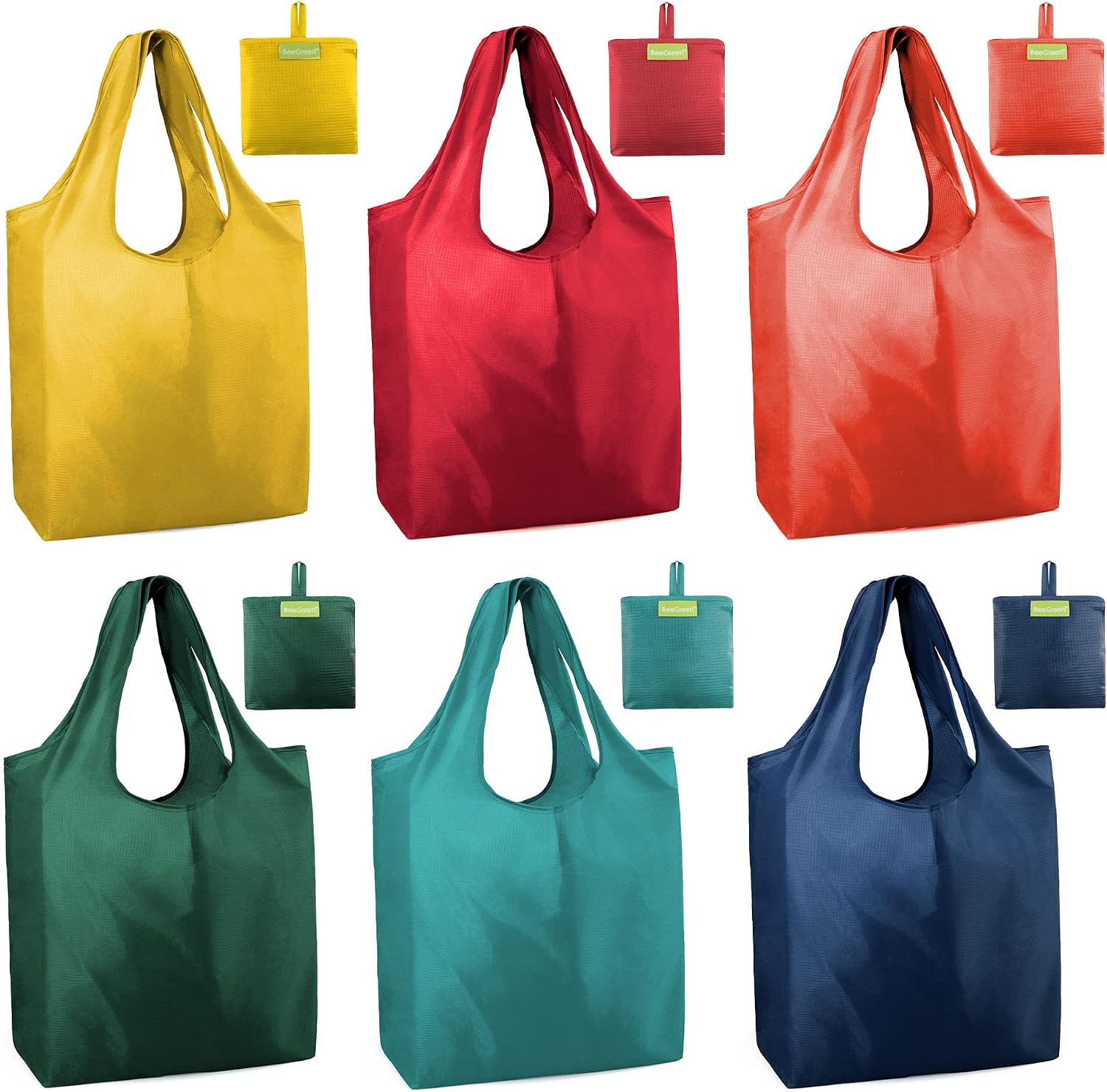 BeeGreen Grocery Bags | Reusable Gift Bags, Large Tote for Women & Foldable Beach Bag - 6 Pack Reusable Bag With Handles | Collapsible Cute Cloth Storage for Market, Holiday & Shopping | Washable​