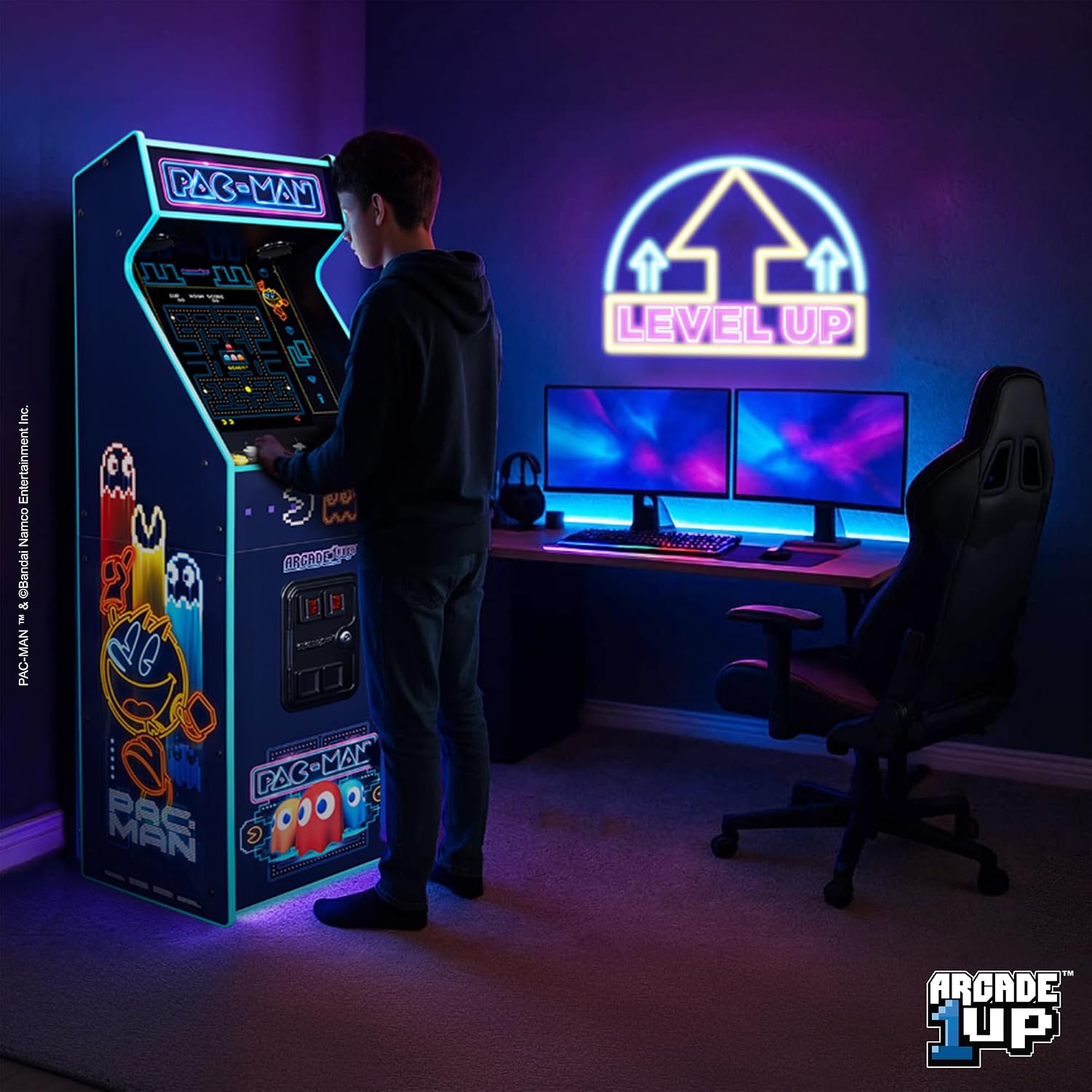 Arcade1Up Pac-Man Deluxe Arcade Machine, 14 Games, Neon | 17-Inch Screen, Retro Console Cabinet for Home, Stand Up Video Game, 5 Feet Tall