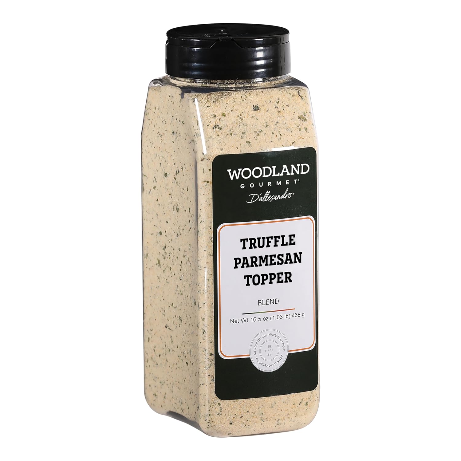 Truffle Parmesan & Black Garlic Seasoning, 18 oz – Gourmet Finishing Cheese Blend with Black Truffle Salt & Fermented Black Garlic, by Woodland Gourmet