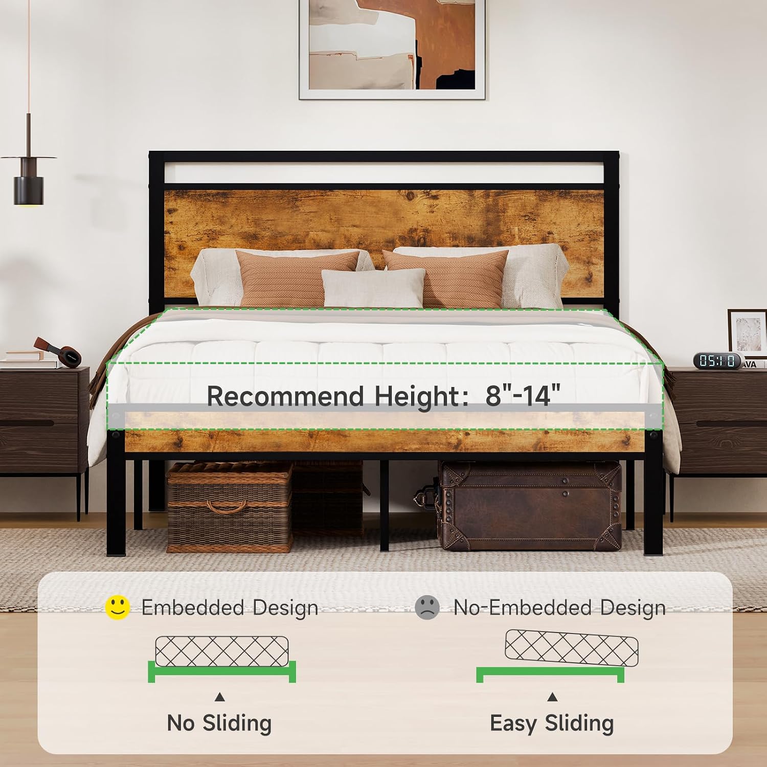 Z-hom Easy Assembly Queen Bed Frame & Headboard Footboard,Underbed Storage | Sturdy Metal Structure,Silent Anti-Slip Support,Under Bed Storage Space,No Box Spring Needed,Modern Bedroom Furniture