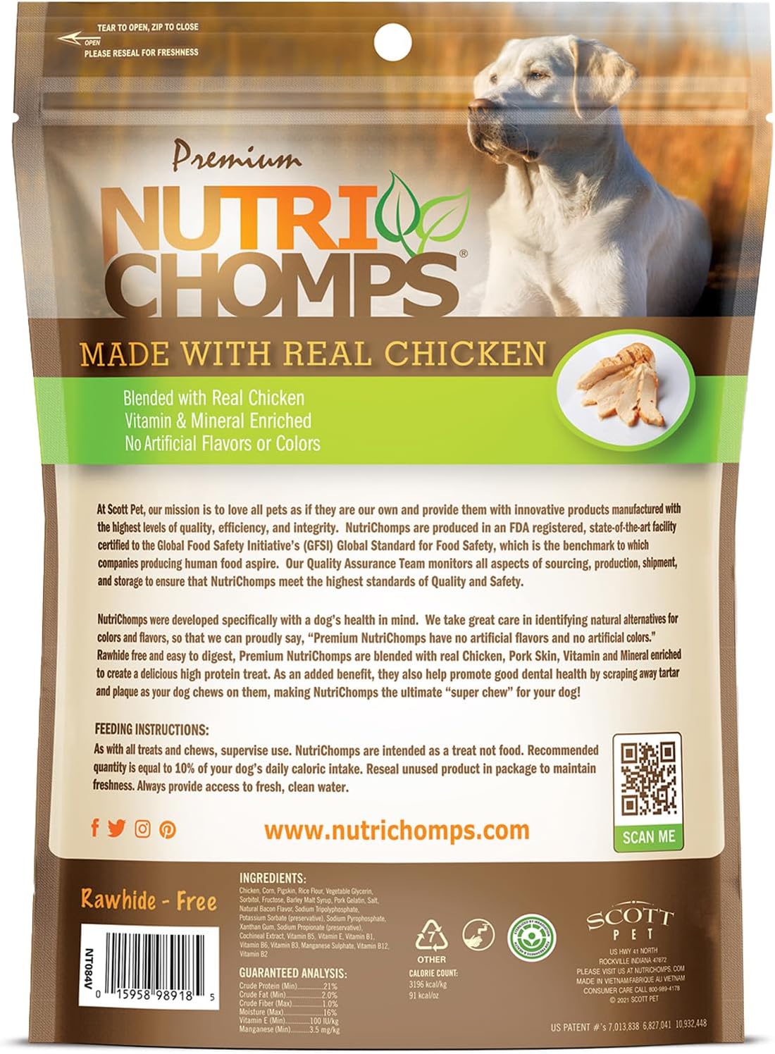 NutriChomps Rawhide-Free Dog Chews, Ear-Shaped, Chicken, 10 Count