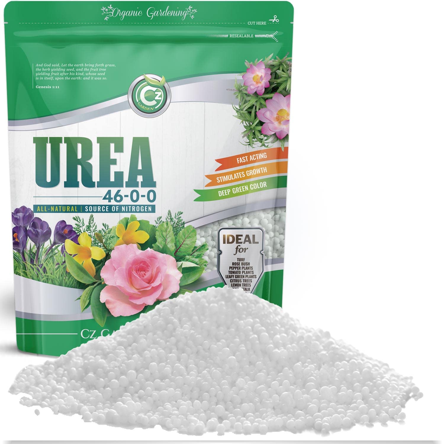 Urea Fertilizer 46-0-0 Made in USA - 5LB Plant Food for Indoor/Outdoor Flowers & Gardens - Promotes Lush Growth - Lettuce, Green Lawns, Fruit, Vegetables, Citrus Trees, Tie Dye Granules Prills