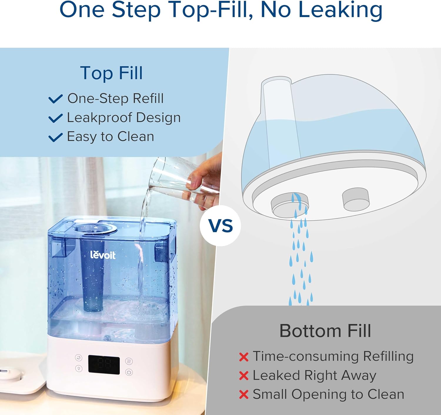 Levoit Humidifiers for Bedroom Large Room, 6L, 60H Runtime, 26dB, Smart App
